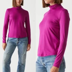 New NWT Michael Stars Berry Clara Ruched Neck‎ Long Sleeve Turtleneck Top - L